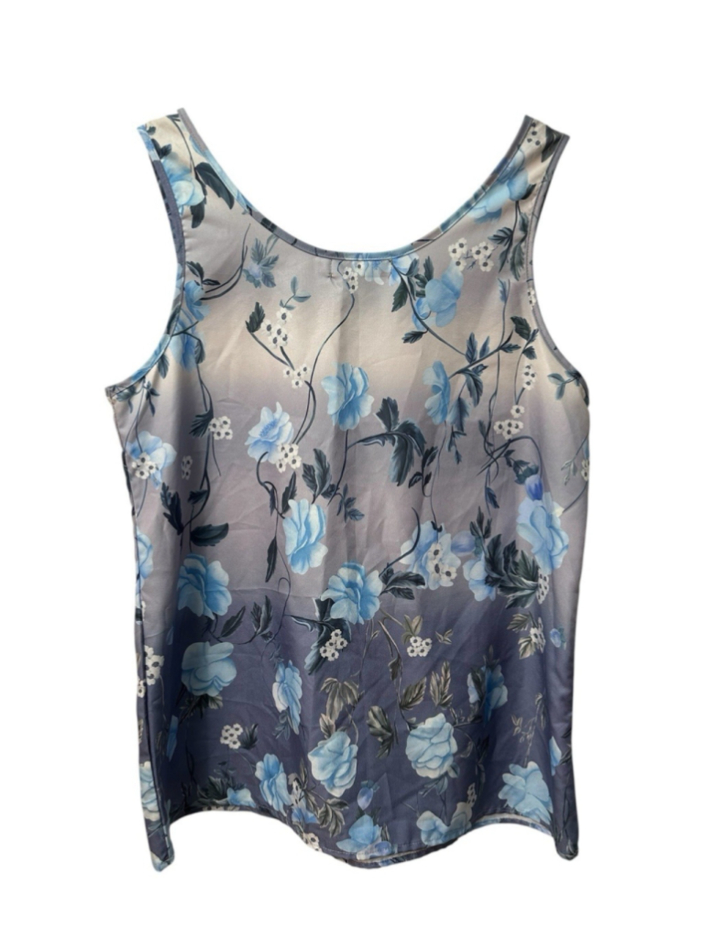 Misslook Tank Top Tunic Sleeveless Blouse Womens L Multicolor Blue Floral Satin - Picture 4 of 14
